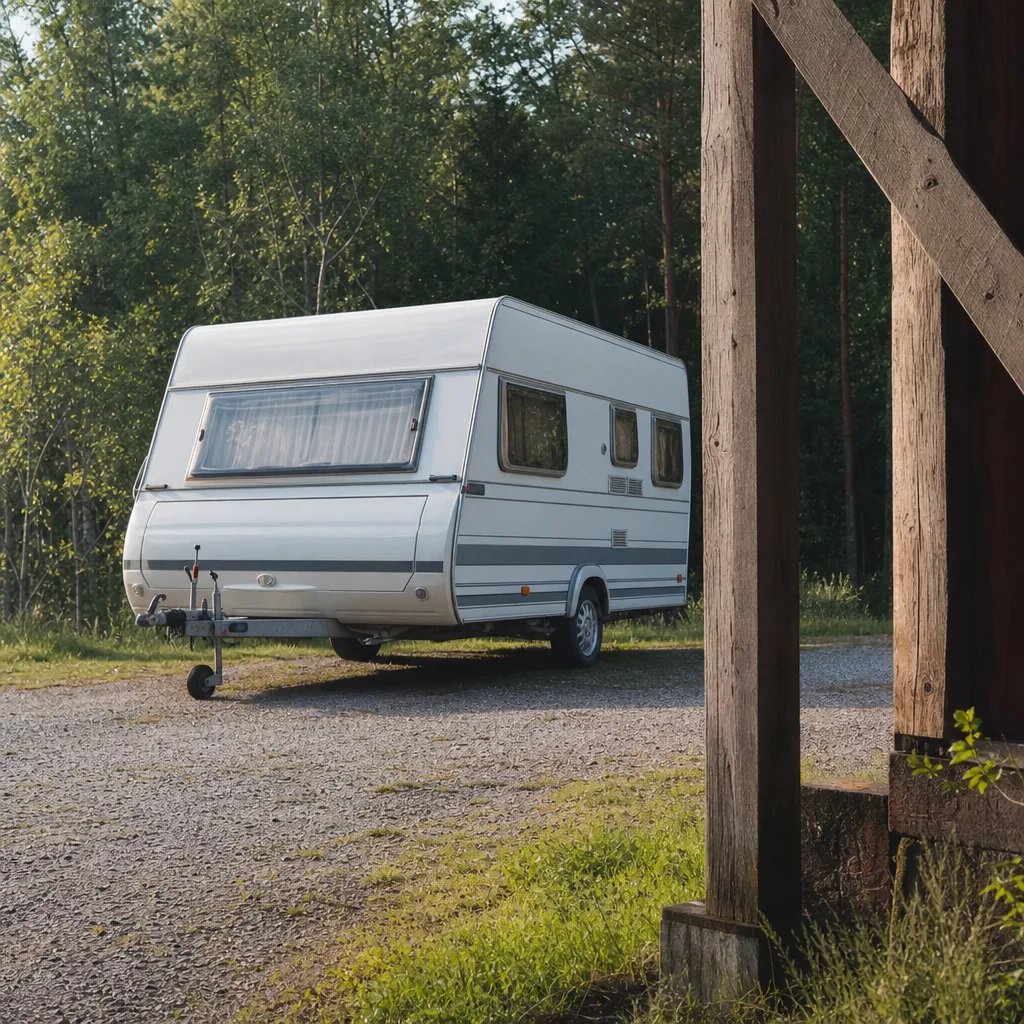 Husvagnsförsäkring — husvagn vid svensk skogsväg