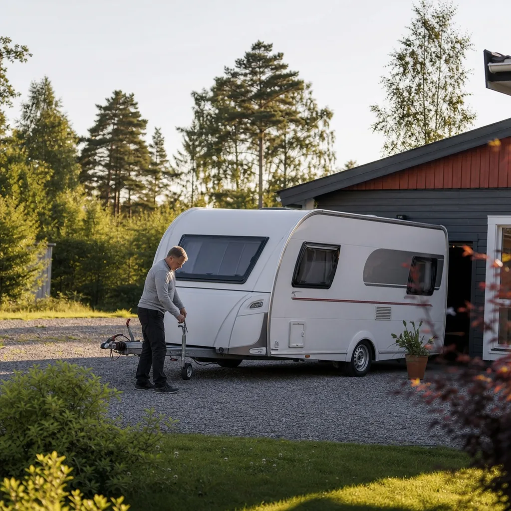 Trafikförsäkring husvagn — bil drar husvagn
